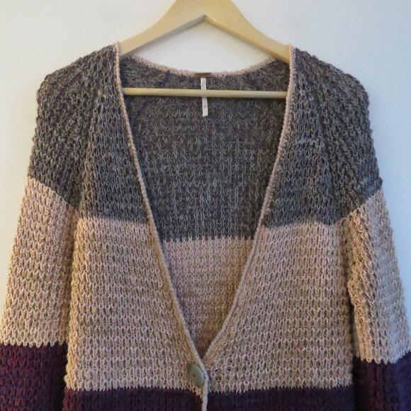 FREE PEOPLE Lake Tahoe Color Block Striped Cardigan Loose Knit Pastel Purple XS - Picture 3 of 14